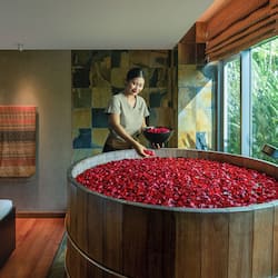 Salas para tratamentos a dois, banheira de hidromassagem, sauna a vapor