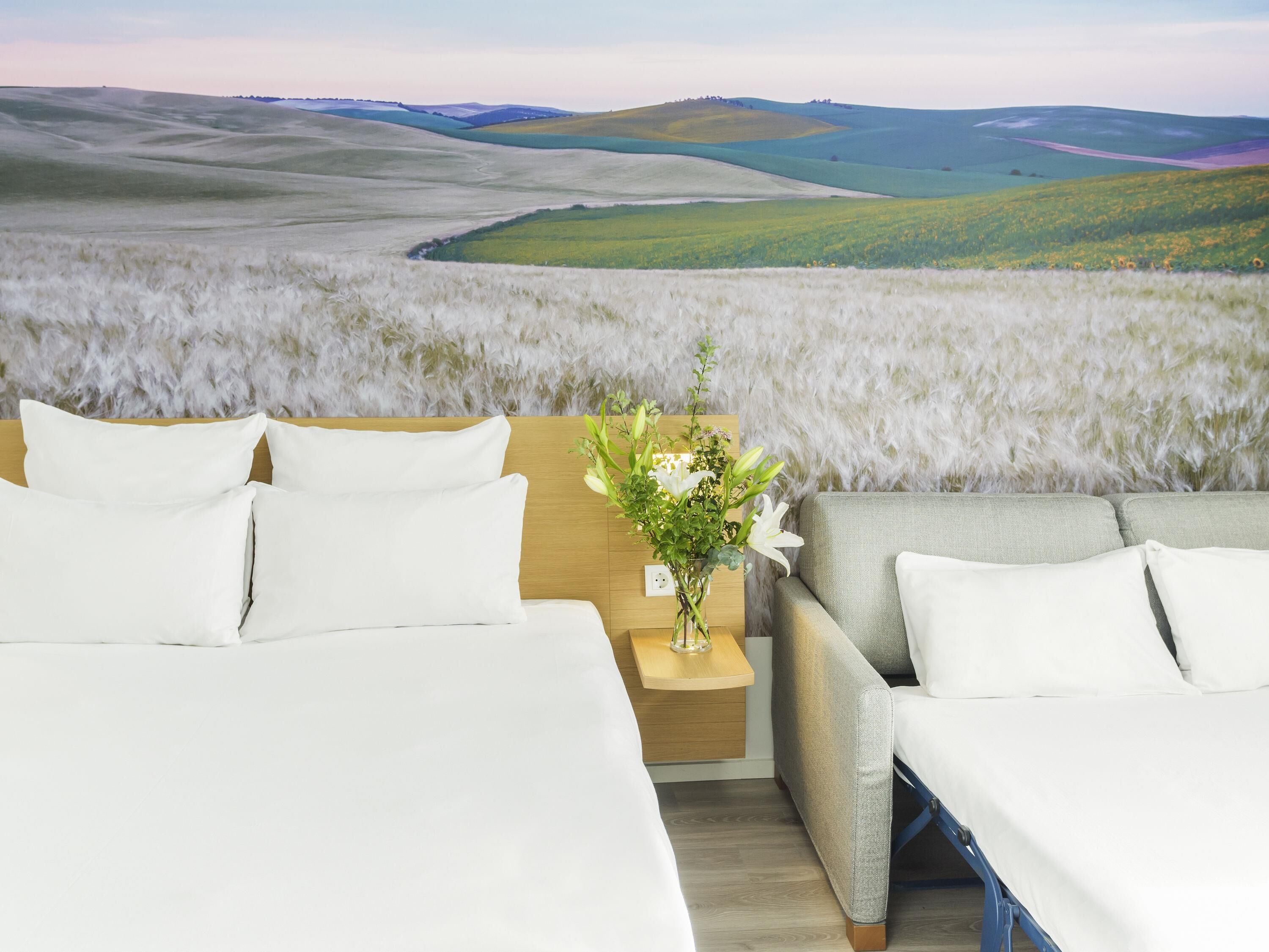 hypo-allergenic bedding, down duvets, memory-foam beds, in-room safe