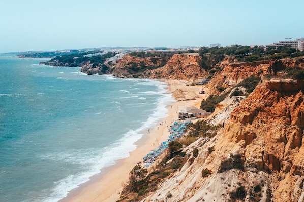 Plage privée à proximité, sable blanc, chaise longue, parasol