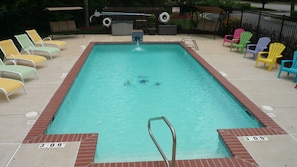 Seasonal outdoor pool, pool umbrellas, sun loungers