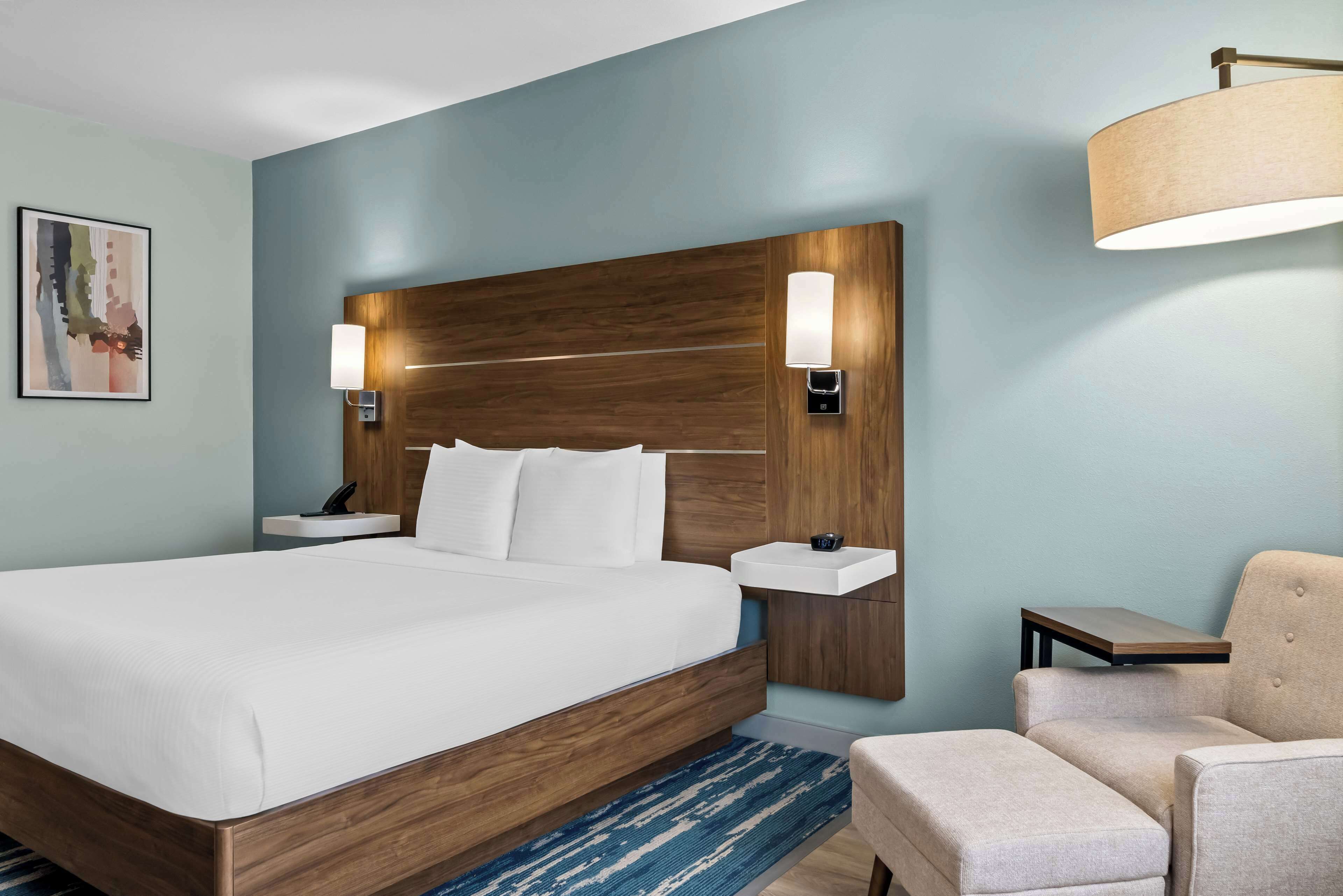 standard room, 1 king bed, non smoking, refrigerator & microwave (walk-in shower) | in-room safe, desk, laptop workspace, iron/ironing board