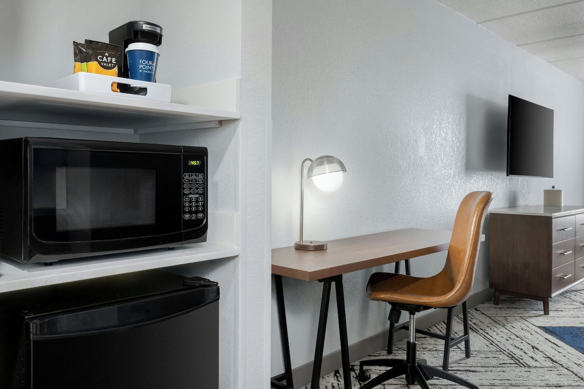 1 bedroom, desk, laptop workspace, blackout curtains