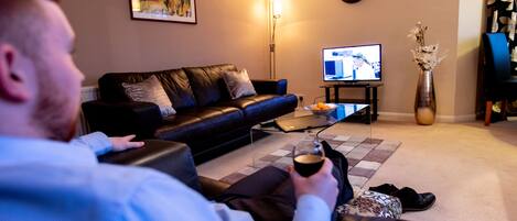 Egyptian cotton sheets, blackout curtains, iron/ironing board