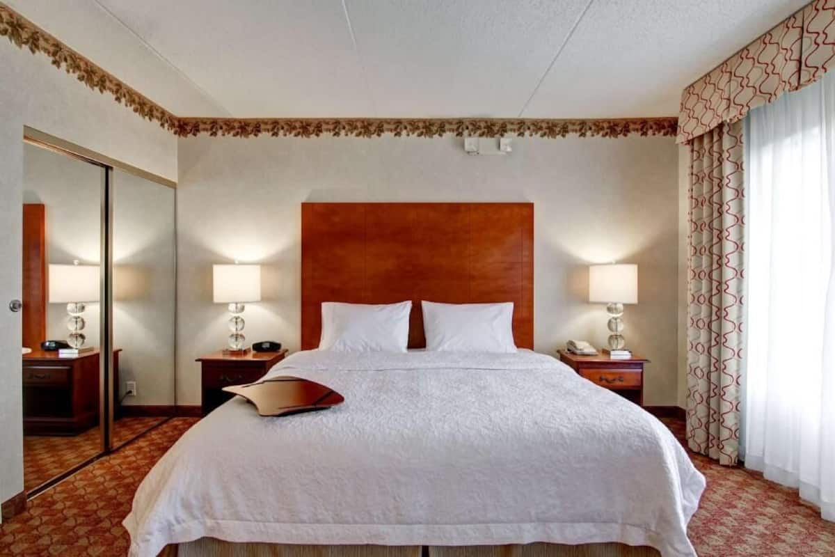 Premium bedding, desk, blackout curtains, iron/ironing board