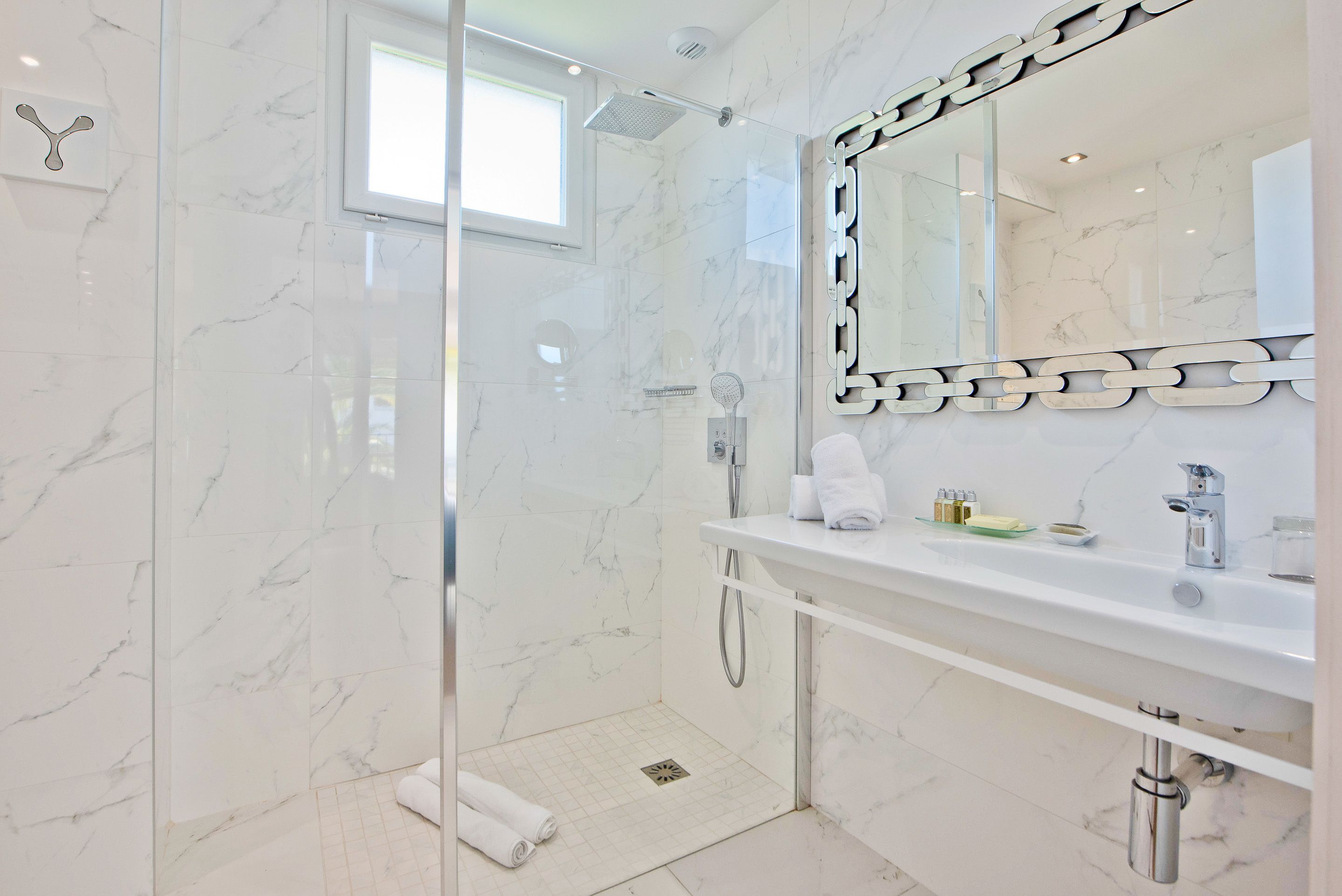 comfort double room, annex building | bathroom | hair dryer, bathrobes, slippers, towels