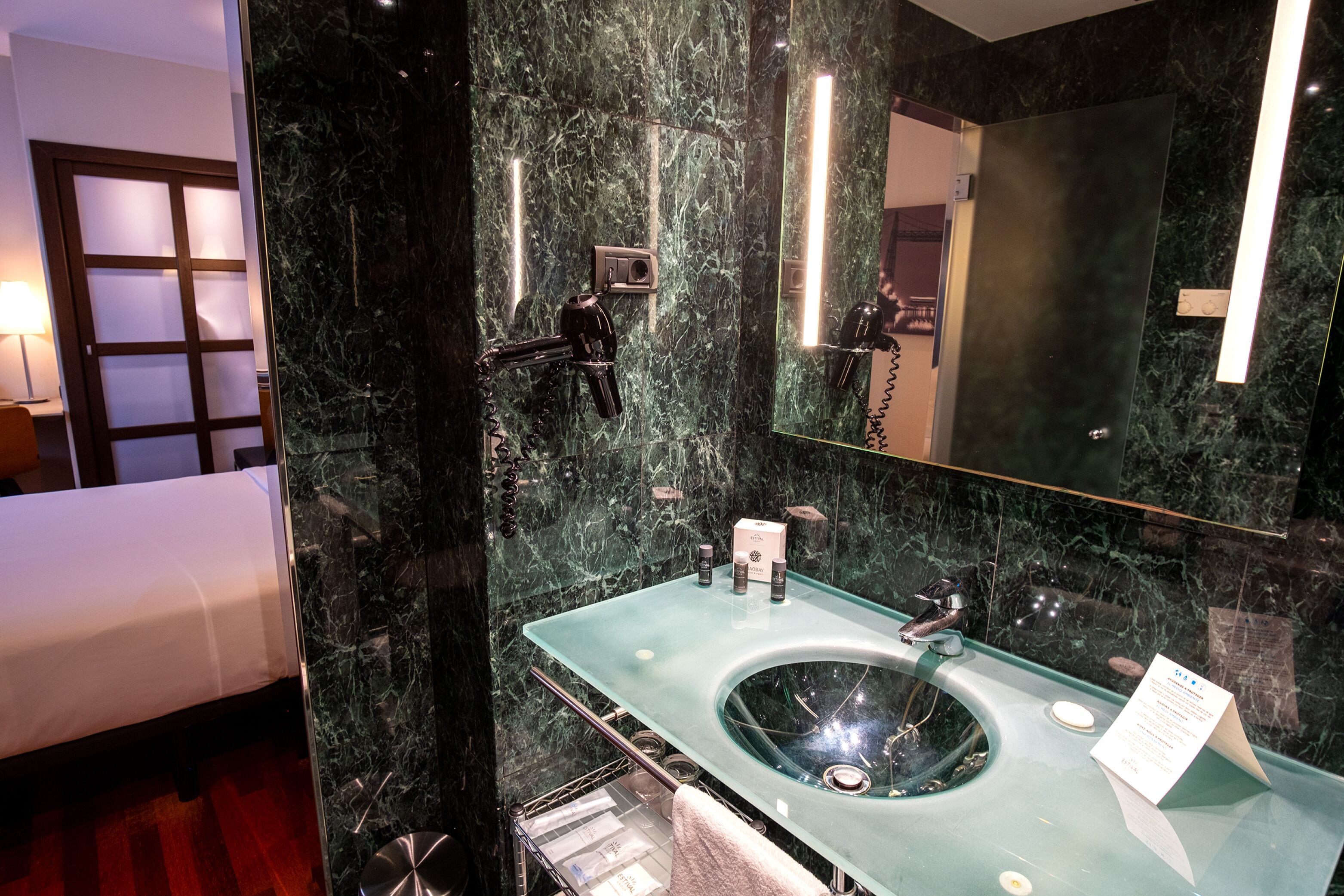 basic double room (interior) | bathroom | free toiletries, hair dryer, towels, soap