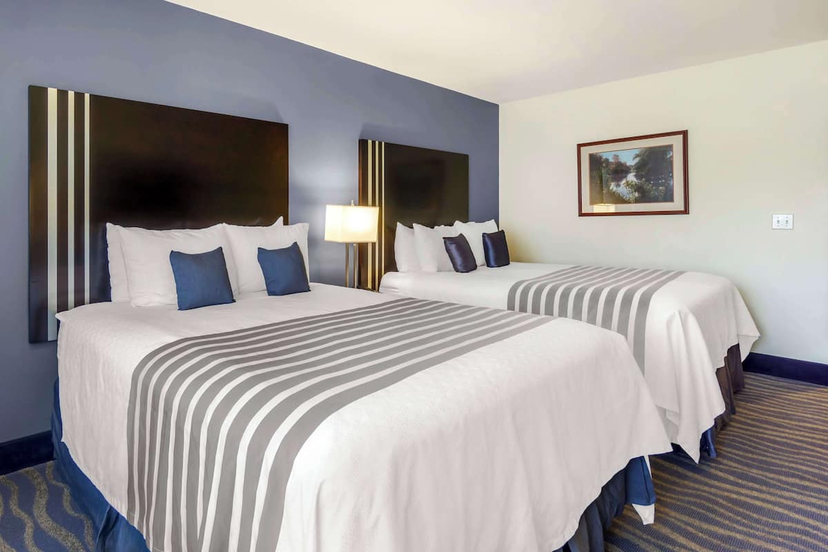 Premium bedding, pillowtop beds, desk, laptop workspace