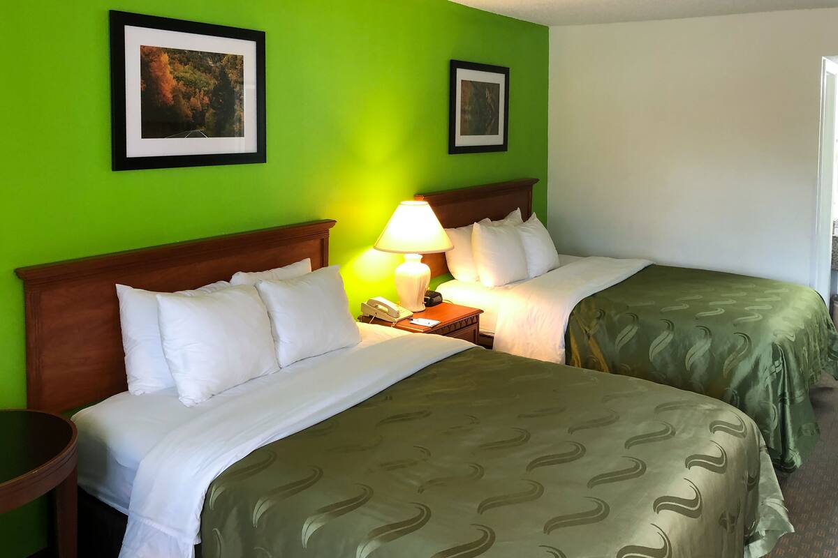 Exterior Room, 2 Queen Beds, Non Smoking (Pet Friendly) | 遮光窗帘、熨斗/熨衣板、免费婴儿床、免费 WiFi