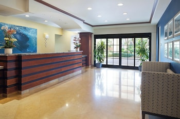Hotel entrance and lobby at The Atlantic Suites on the Ave