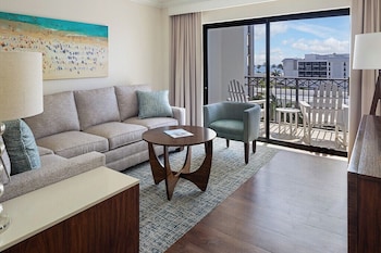 Suite, 1 King Bed with Sofa bed, Ocean View | Living area | TV at The Atlantic Suites on the Ave