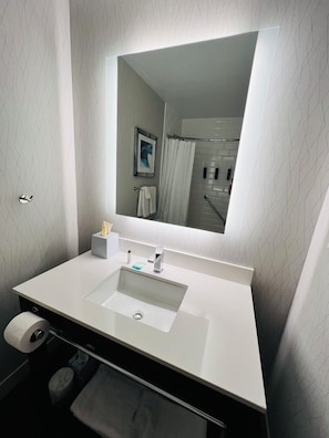 Tina, amenidades de baño gratuitas, secadora de cabello, toallas