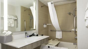 Standard Room, 1 King Bed, Accessible (Communications, Mobility, Access Tub) | Bathroom | Combined shower/tub, designer toiletries, hair dryer, towels
