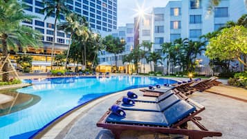 Outdoor pool, pool umbrellas