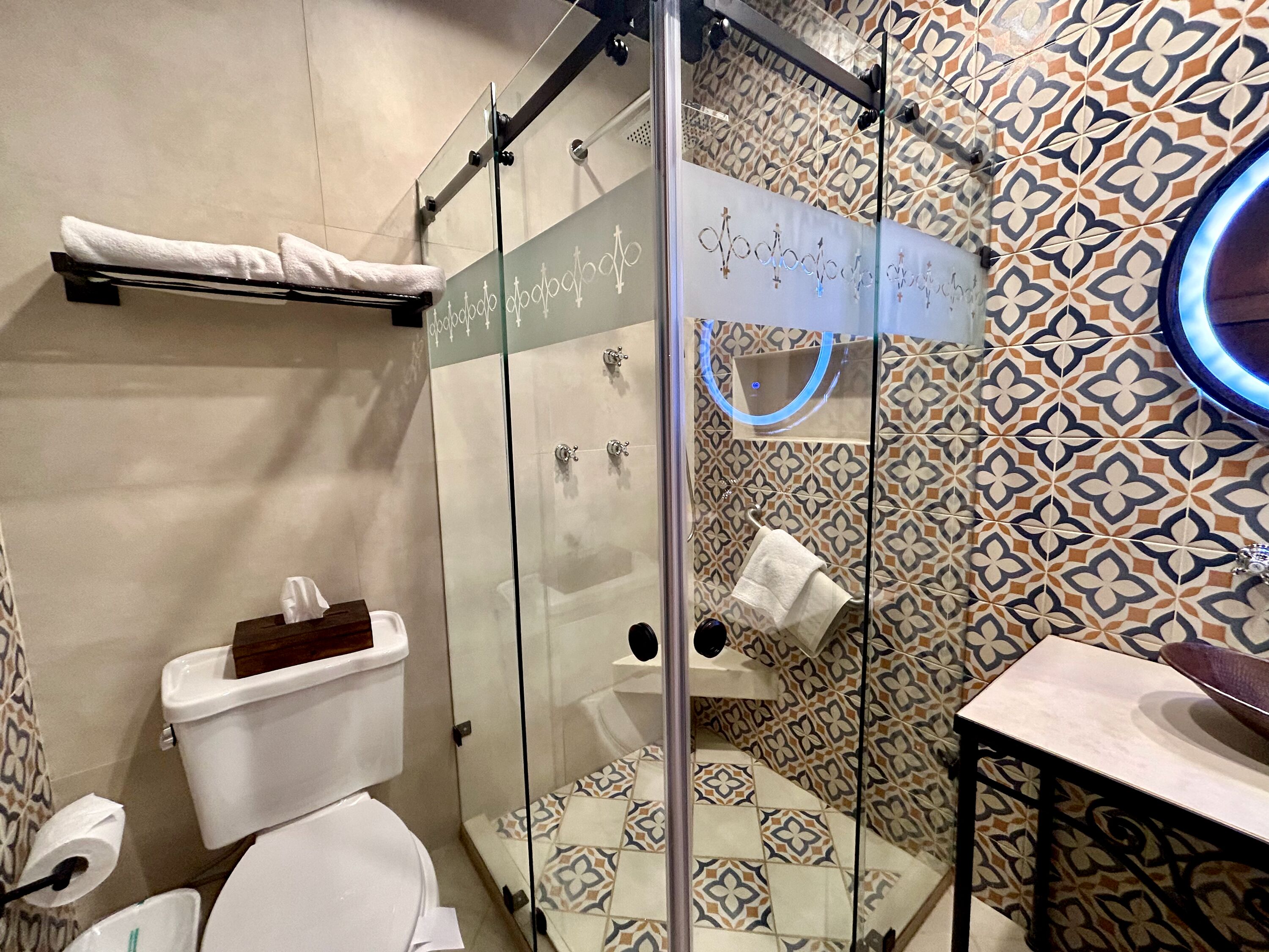 shower, free toiletries, hair dryer, towels