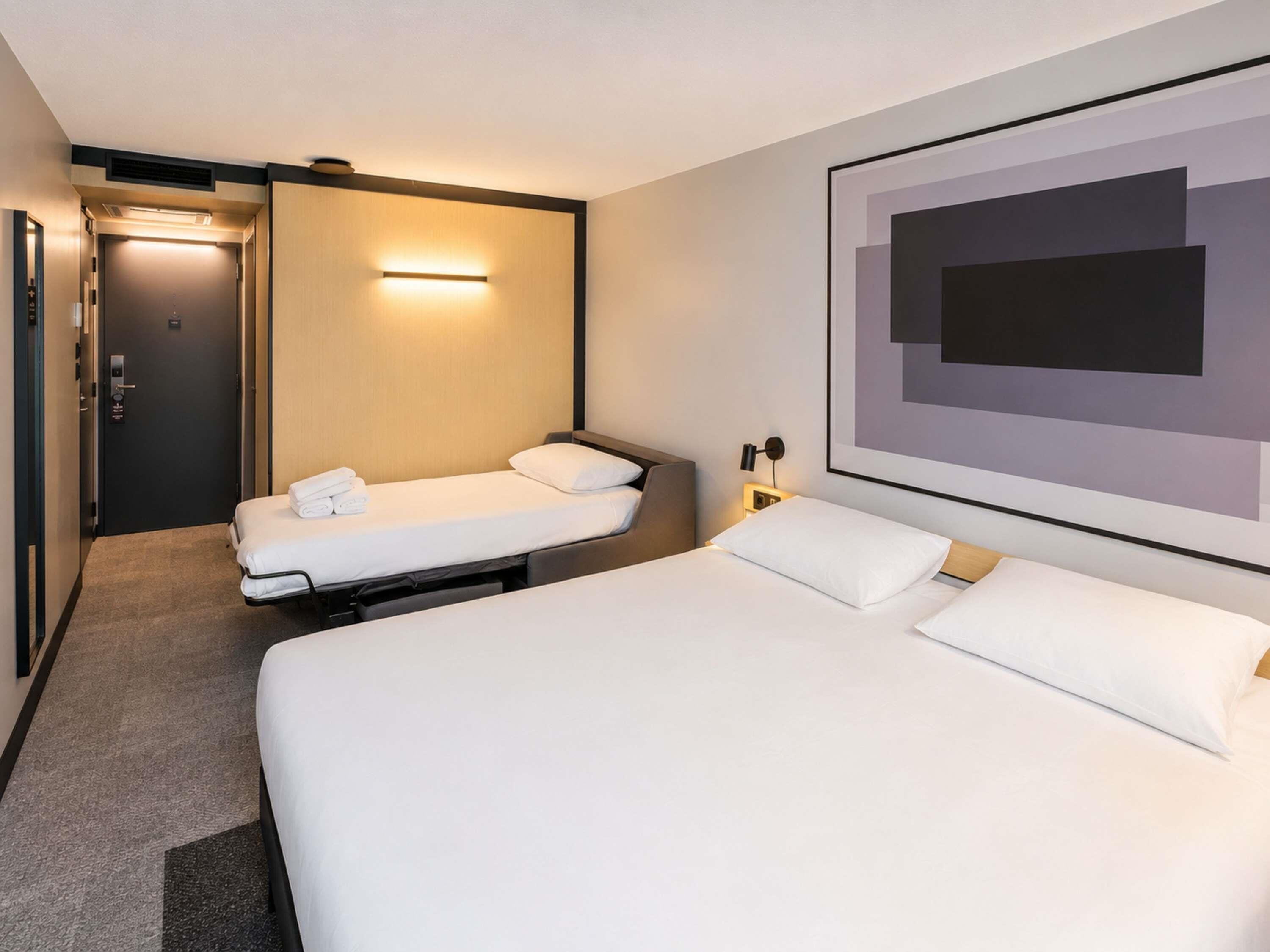Premium bedding, desk, blackout curtains, soundproofing