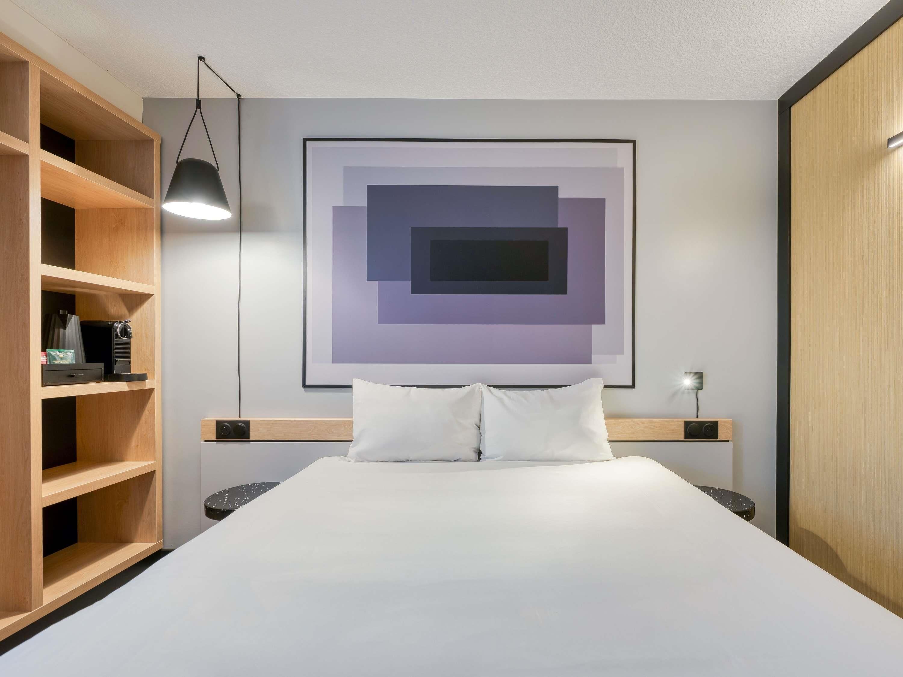 Premium bedding, desk, blackout curtains, soundproofing