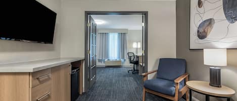Premium bedding, laptop workspace, iron/ironing board, Internet