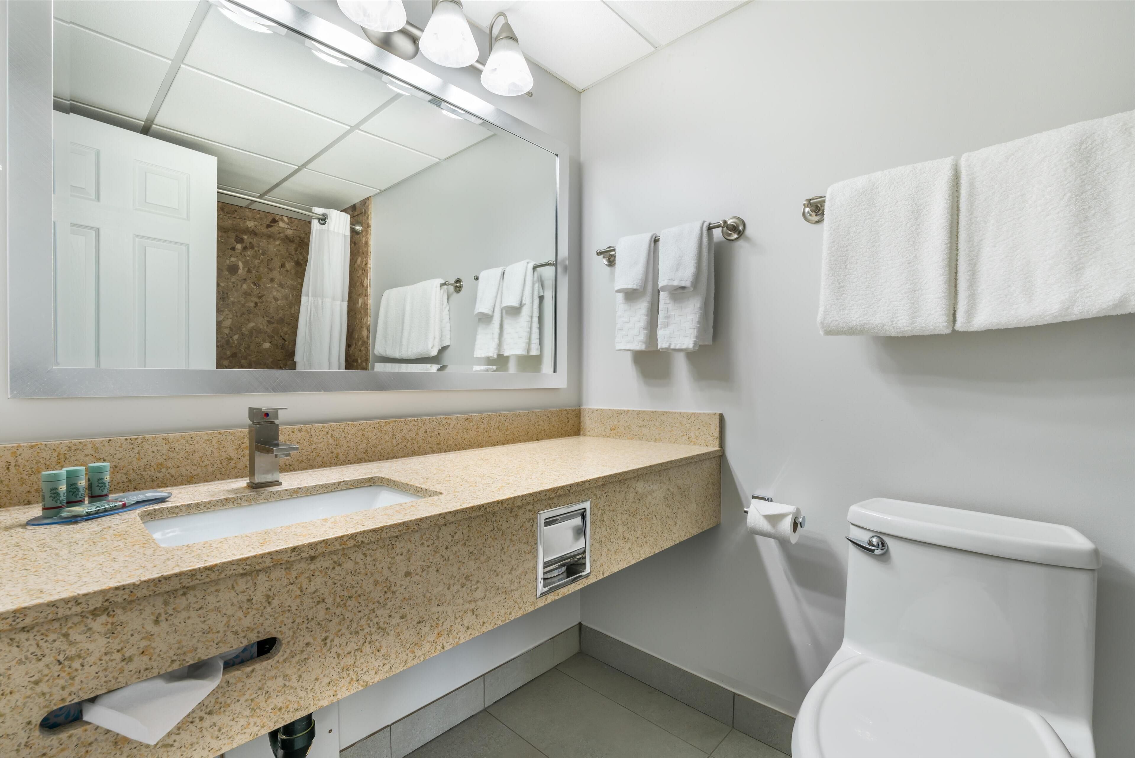 A bathroom with a sink, mirror, towel rack, and toilet.