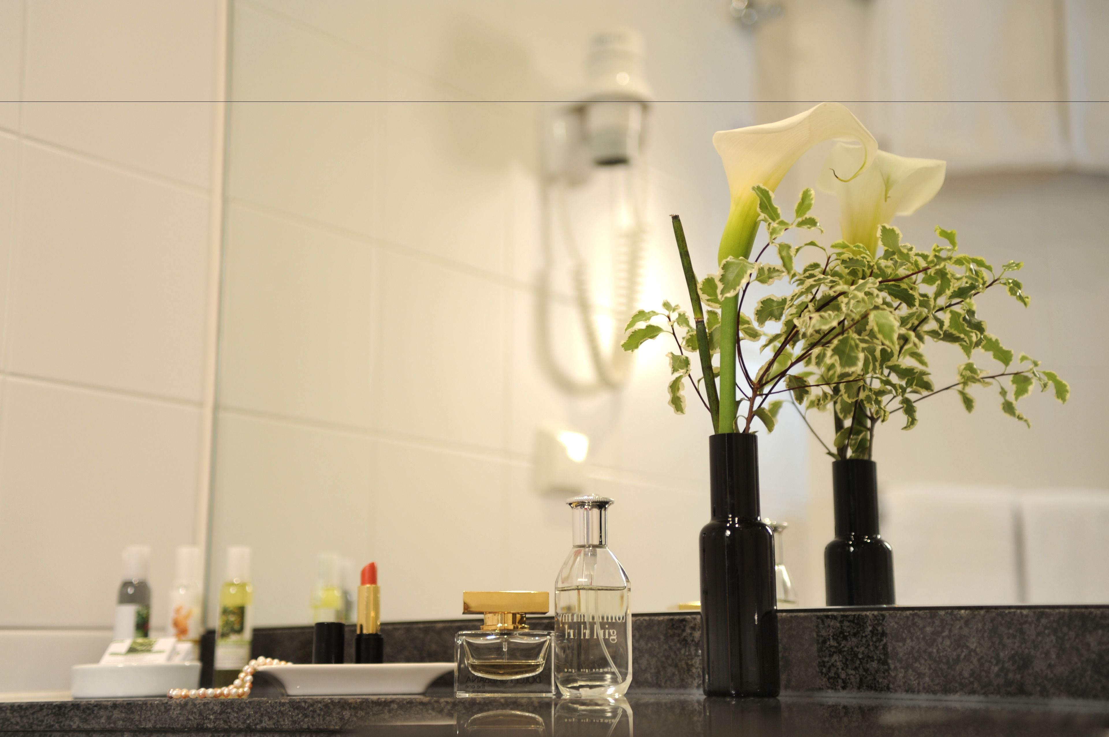 shower, eco-friendly toiletries, hair dryer, towels