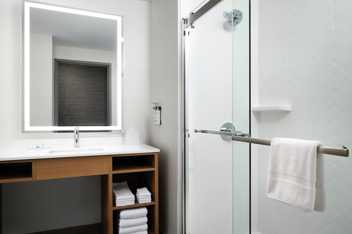 Regadera, amenidades de baño gratuitas, secadora de cabello, toallas