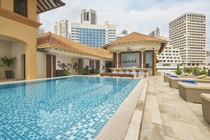 Outdoor pool, sun loungers