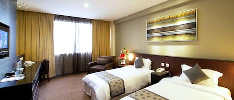 Select Comfort beds, minibar, in-room safe, desk