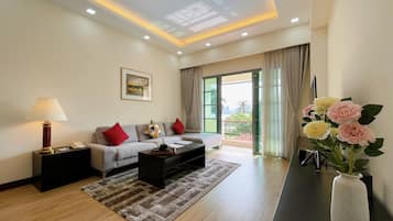 55 インチの液晶テレビ (衛星放送視聴可)、テレビ、暖炉