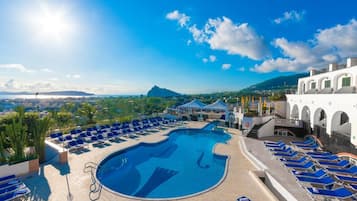 Indoor pool, outdoor pool, open 8:00 AM to 7:00 PM, pool umbrellas