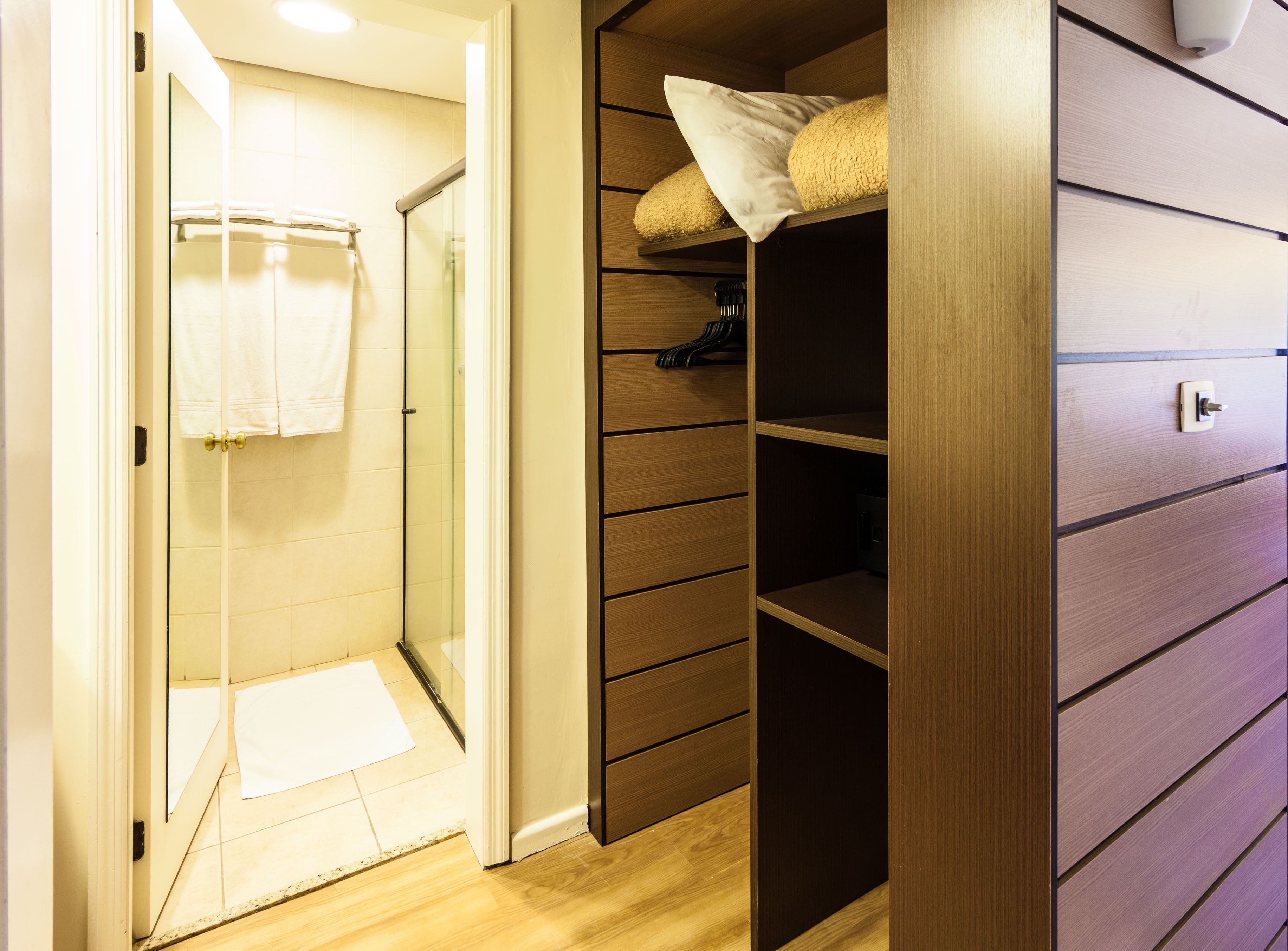 shower, free toiletries, hair dryer, towels