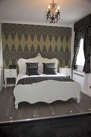 Premium bedding, desk, blackout curtains, iron/ironing board