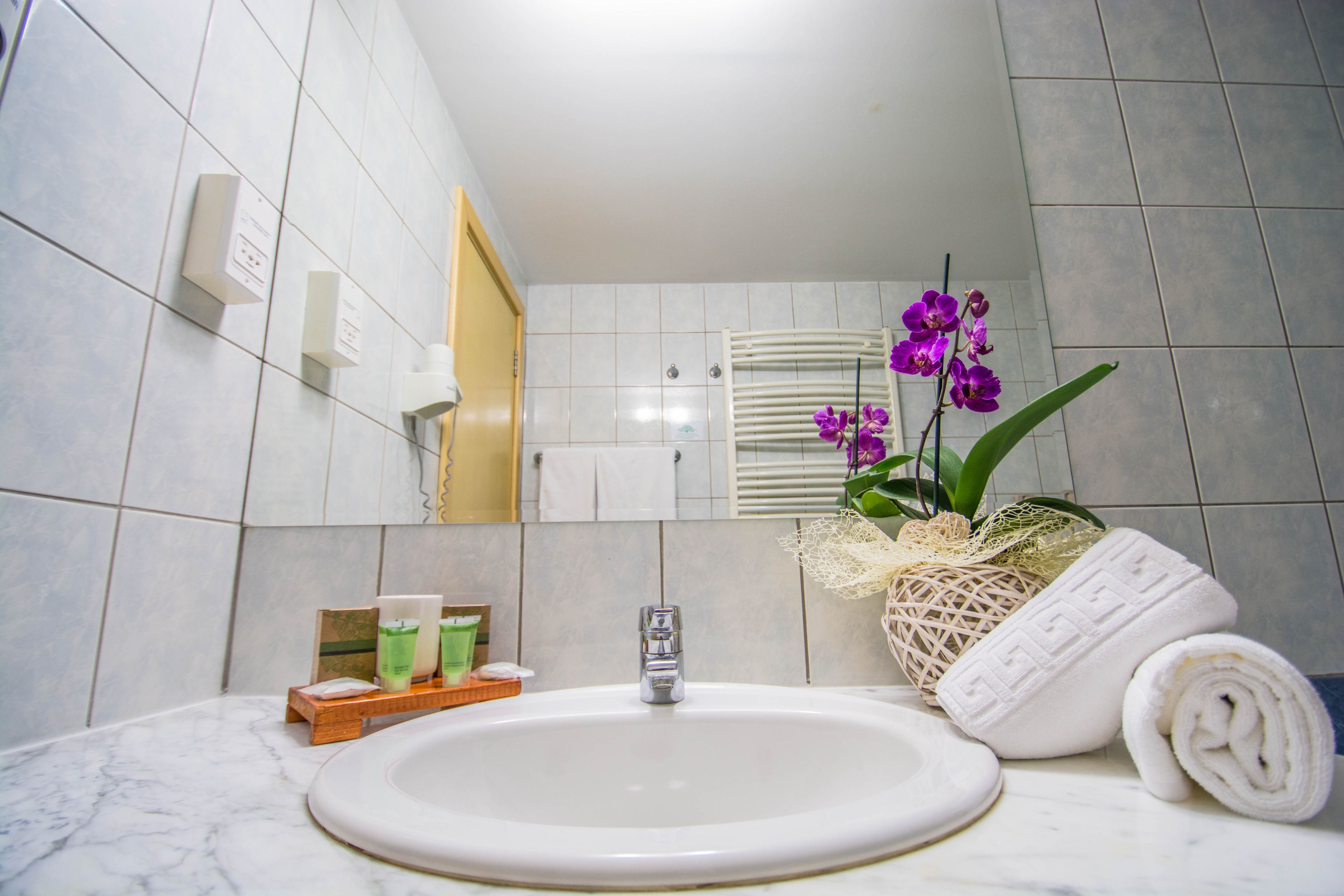 deep-soaking bathtub, free toiletries, hair dryer, bathrobes