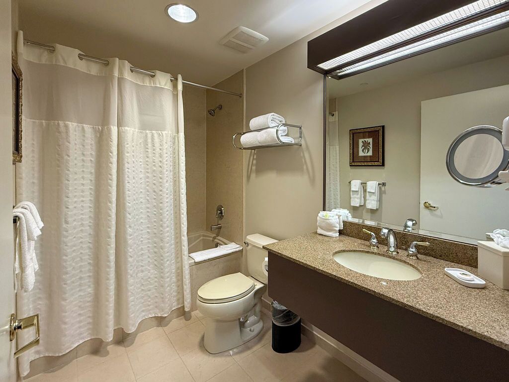 bathtub, deep-soaking bathtub, designer toiletries, hair dryer