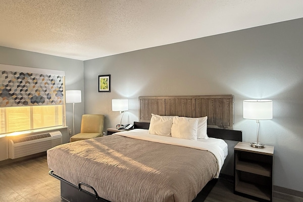 Desk, blackout drapes, WiFi (free), alarm clocks