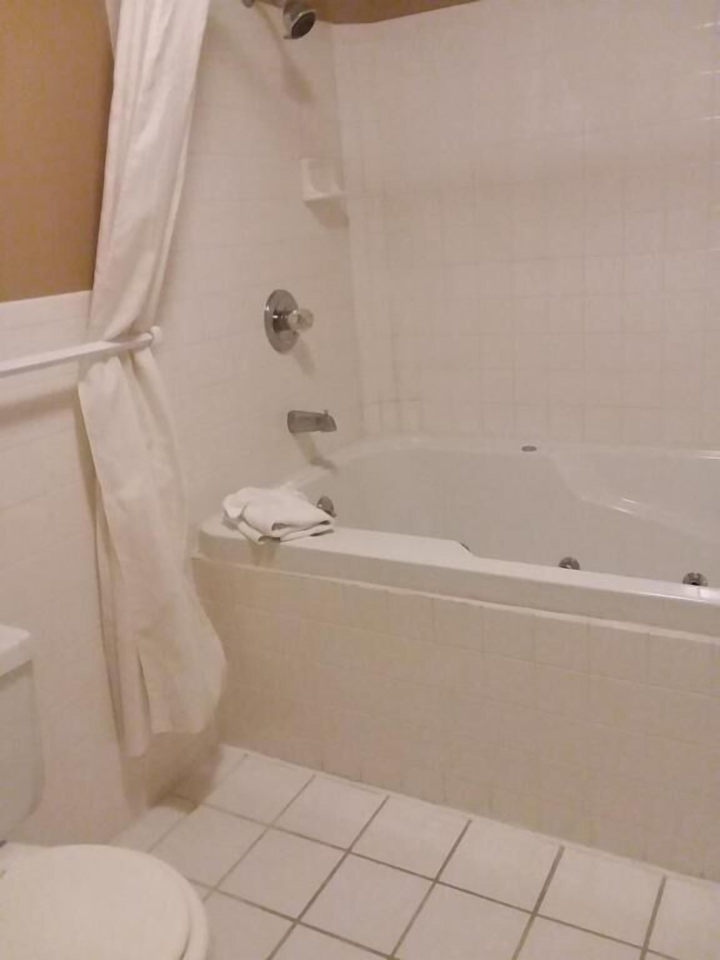 deluxe suite, 1 king bed, non smoking | bathroom | combined shower/bathtub, hair dryer, towels
