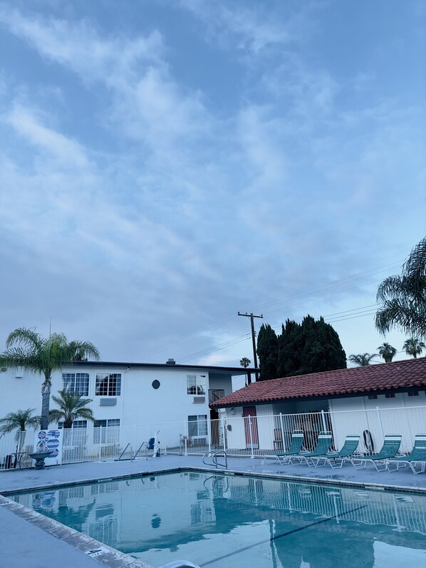 Outdoor pool, sun loungers