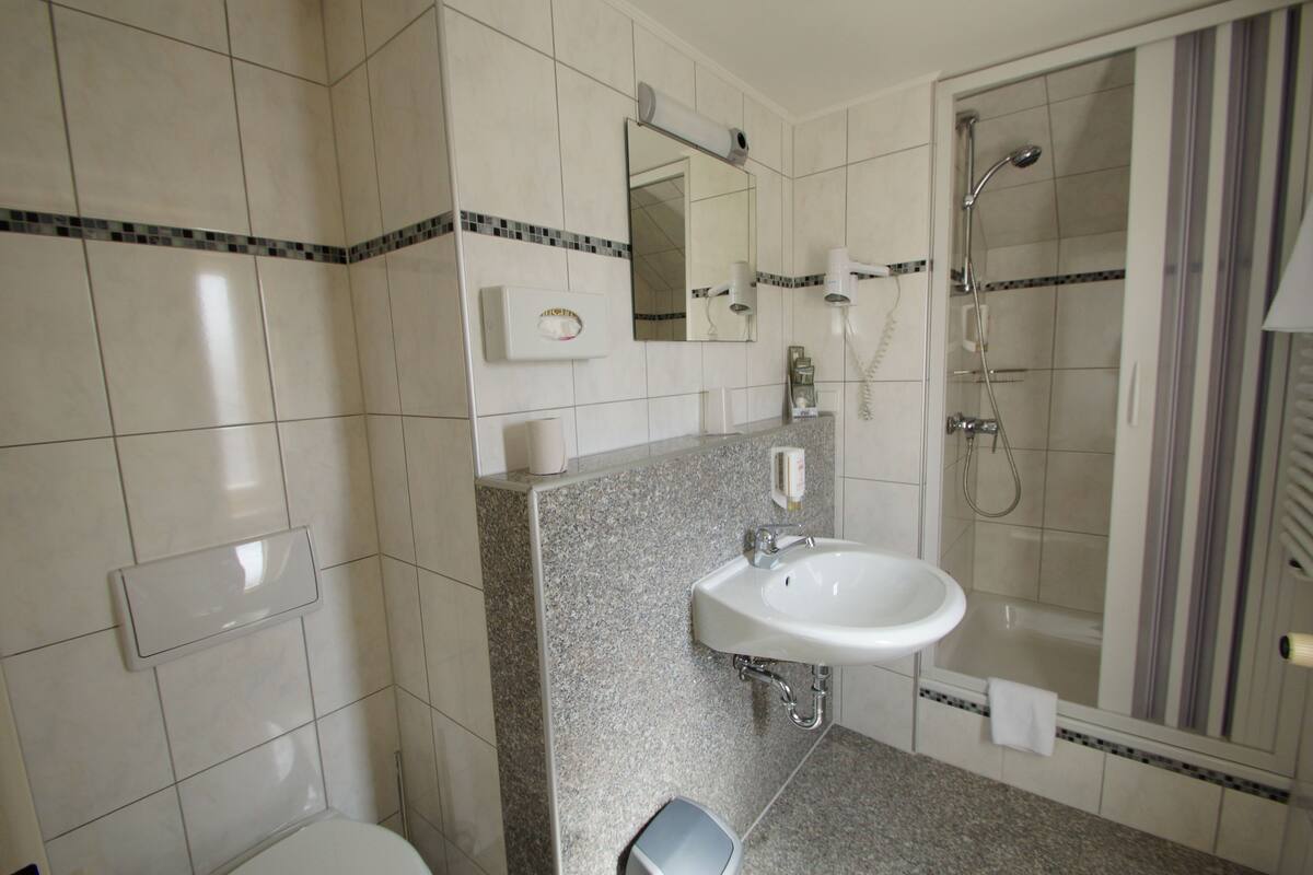 shower, free toiletries, hair dryer, slippers