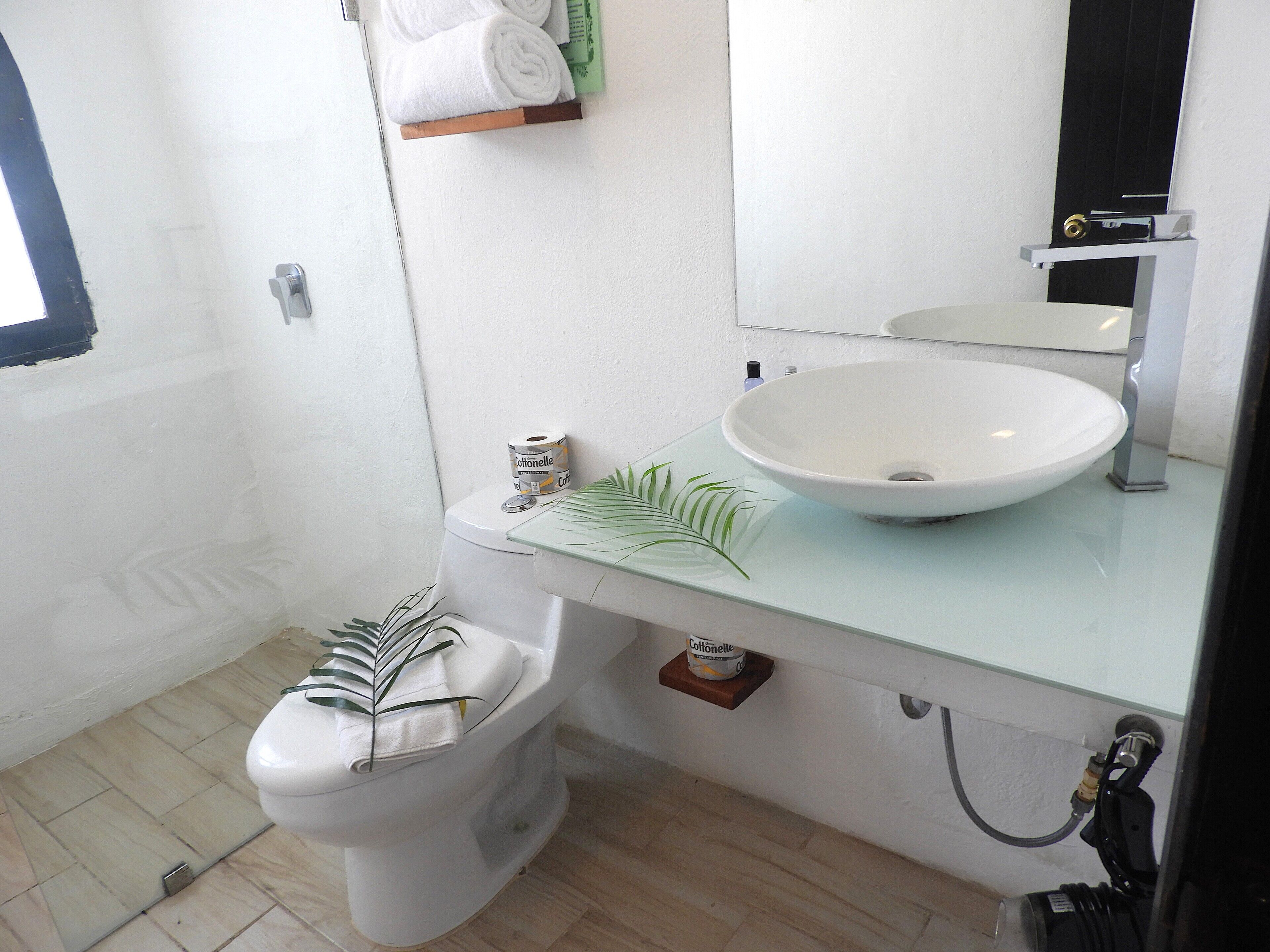 loft, 1 king bed with sofa bed | bathroom | shower, free toiletries, hair dryer, towels