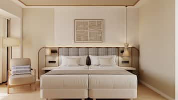 Cofres nos quartos, espaço de trabalho para notebook, cortinas blackout