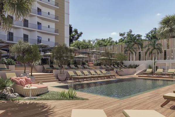 2 piscinas externas, guarda-sóis, espreguiçadeiras