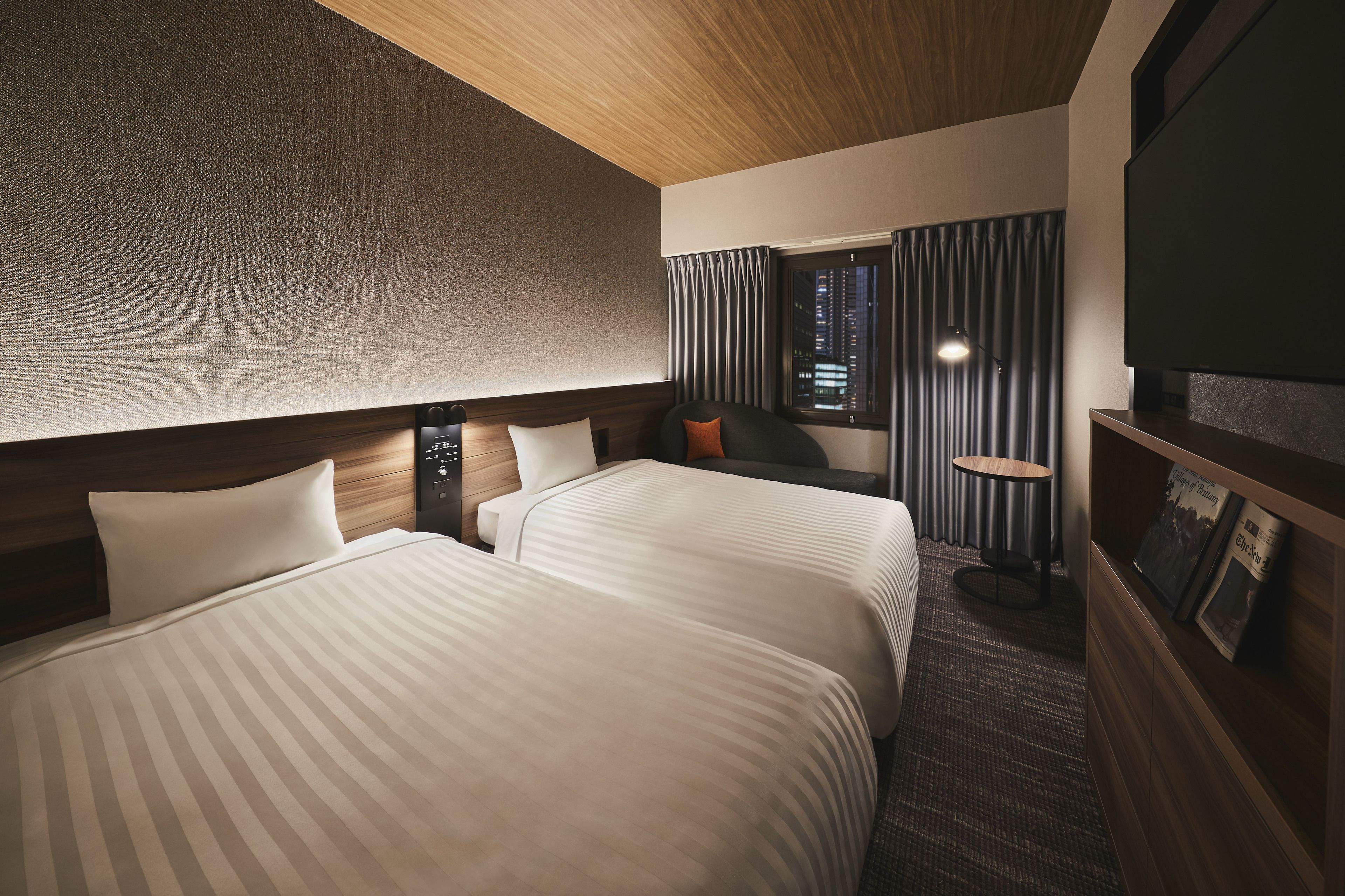 down duvets, desk, laptop workspace, blackout curtains