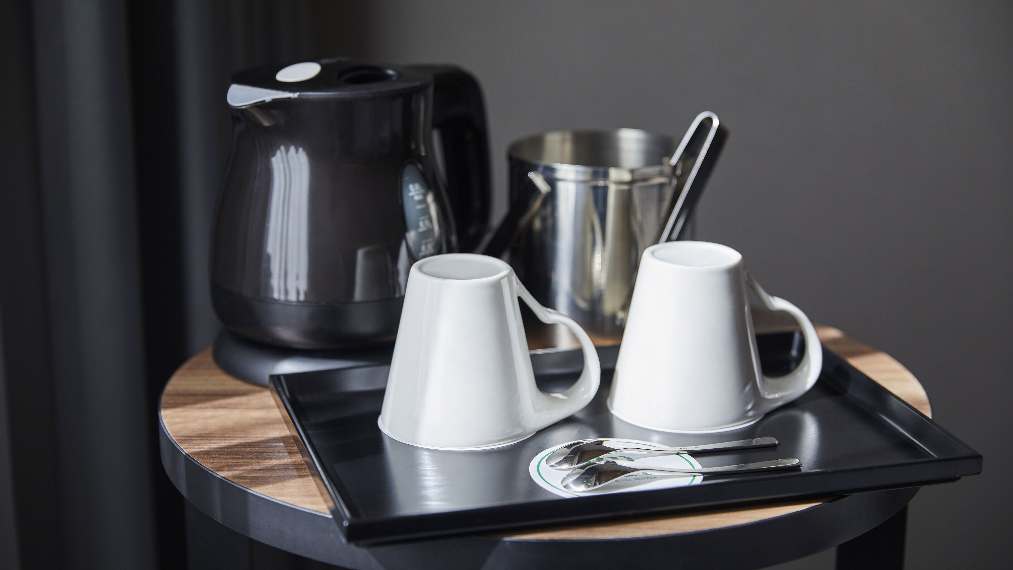 down duvets, desk, laptop workspace, blackout curtains