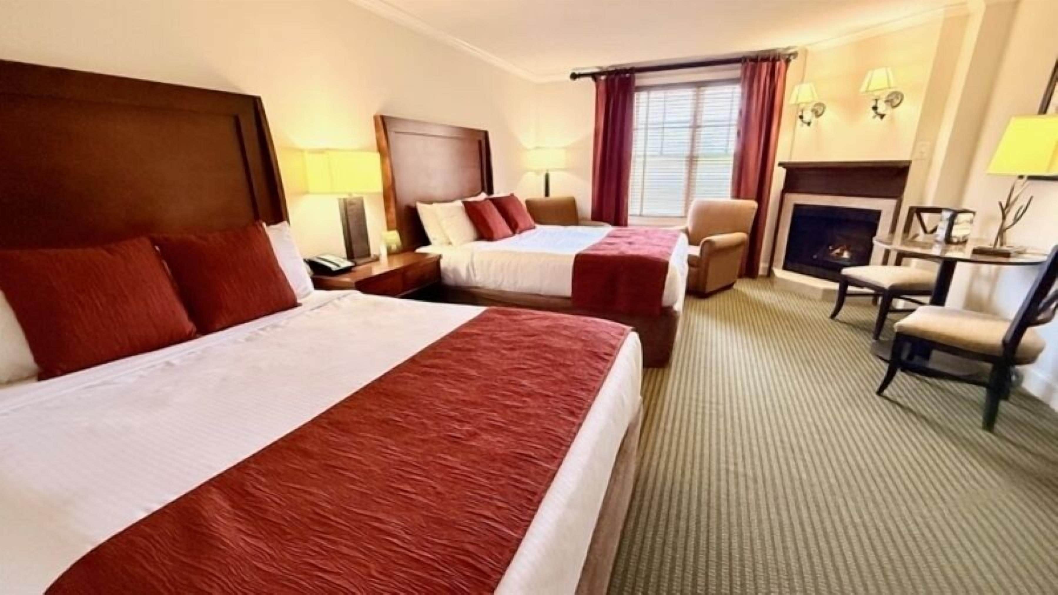 Room, 2 Queen Beds, Fireplace | Premium bedding, in-room safe, iron/ironing board, rollaway beds