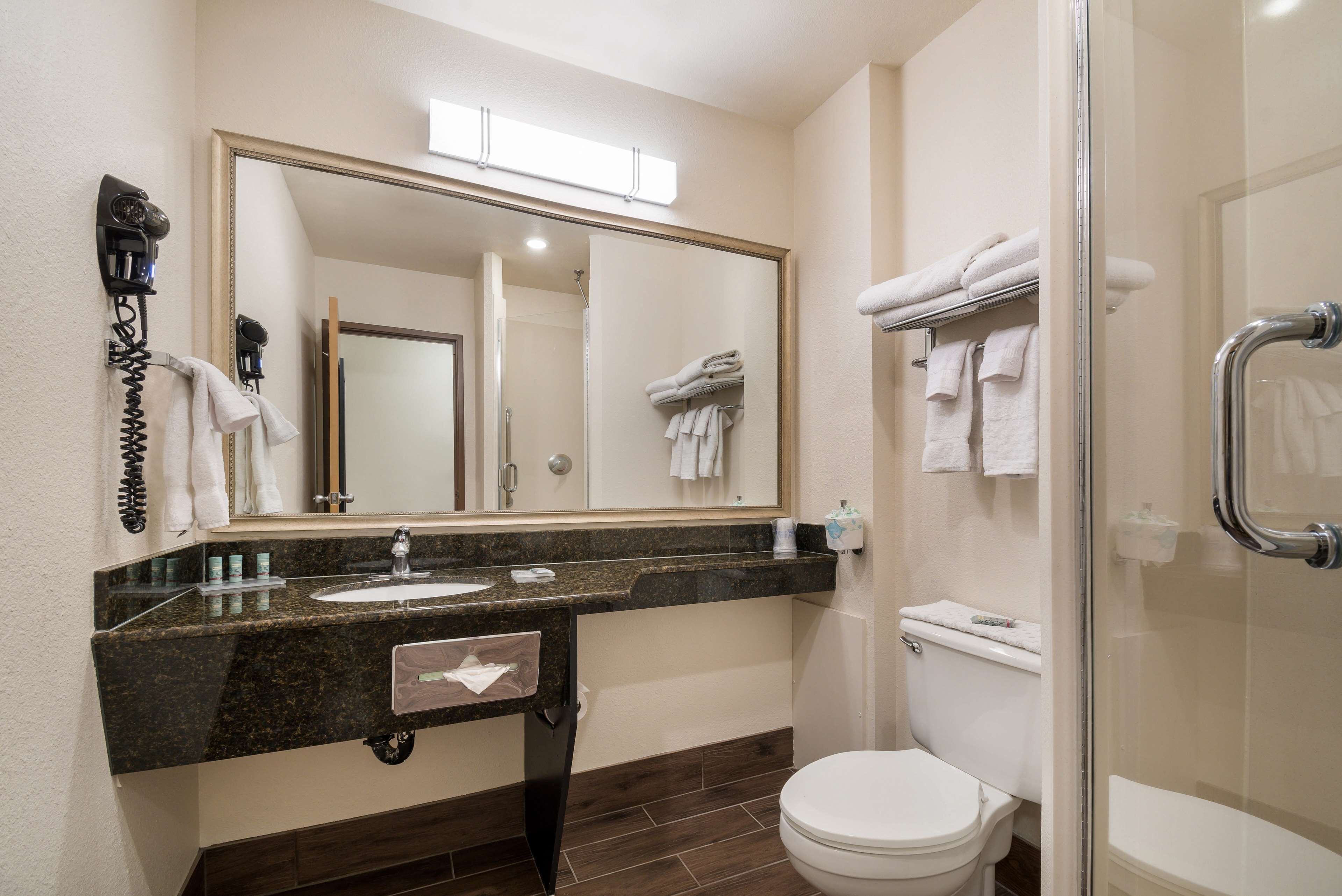 shower, free toiletries, hair dryer, towels