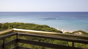 Vista costera con playa, vegetación y cielo despejado.