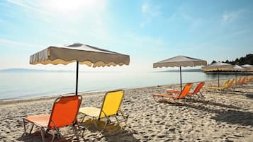 Private beach, sun loungers, beach umbrellas, beach towels