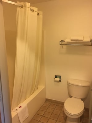 Combined shower/tub, hair dryer, towels