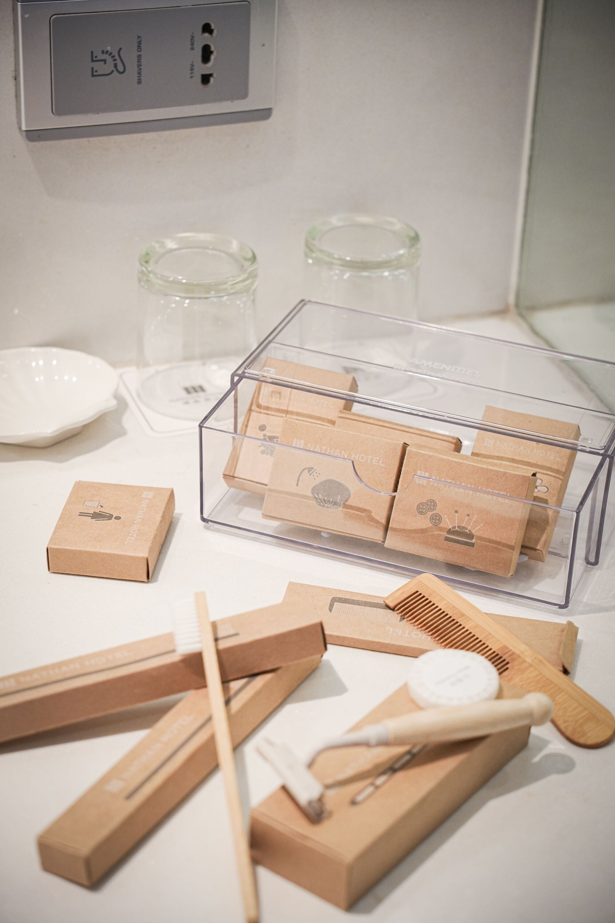 free toiletries, hair dryer, slippers, towels