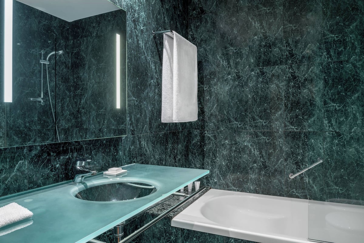 combined shower/bathtub, free toiletries, hair dryer, bidet