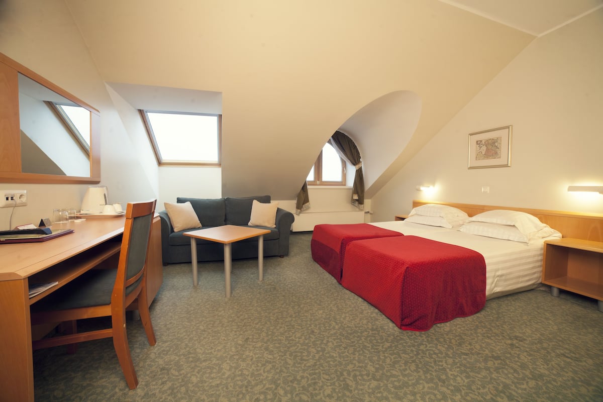 Hypo-allergenic bedding, minibar, in-room safe, desk