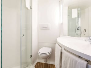 Shower, eco-friendly toiletries, hair dryer, towels